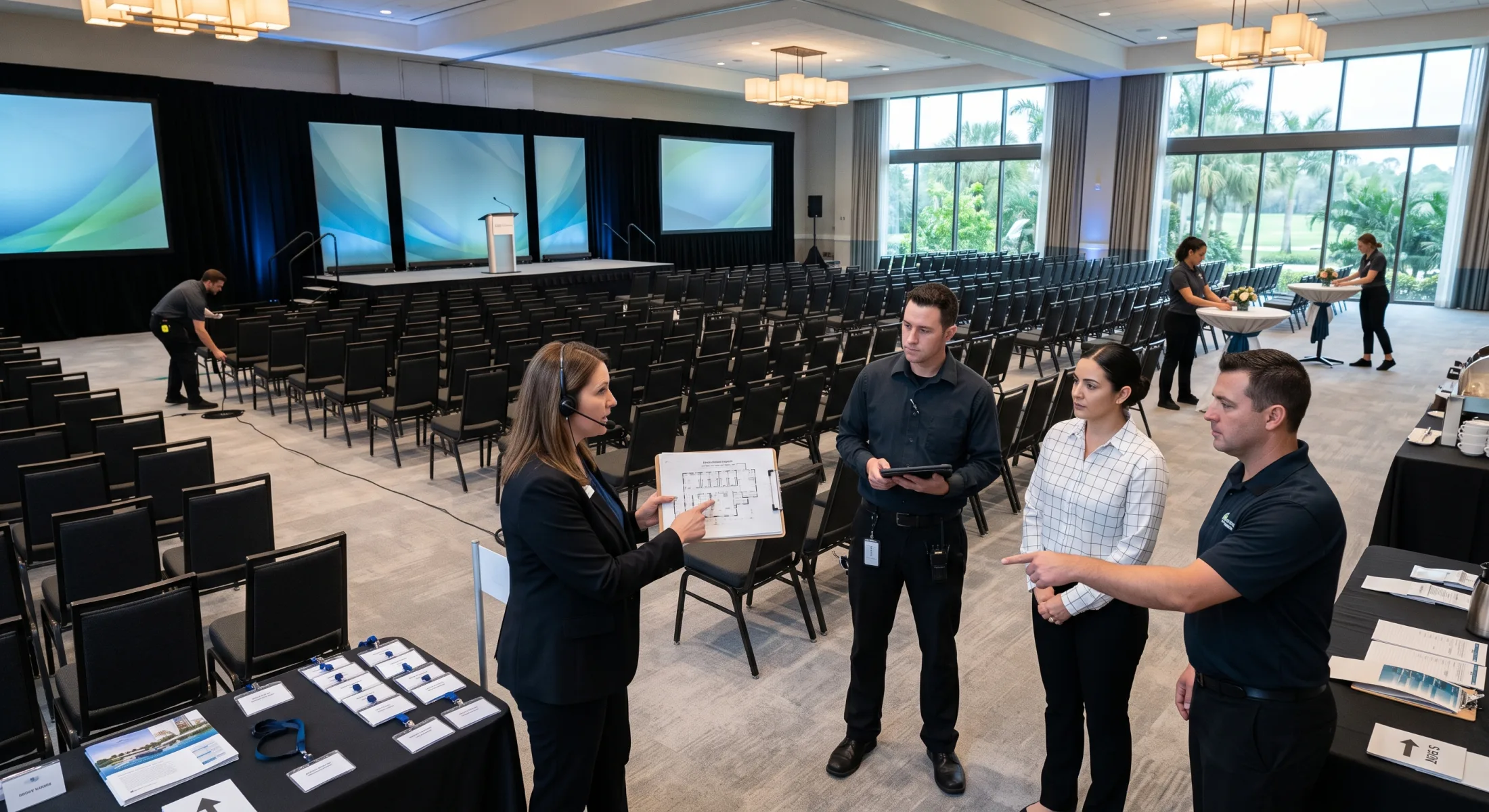 Vendor room setup and logistics coordination for a formal event in Greens Farms (06890), Connecticut