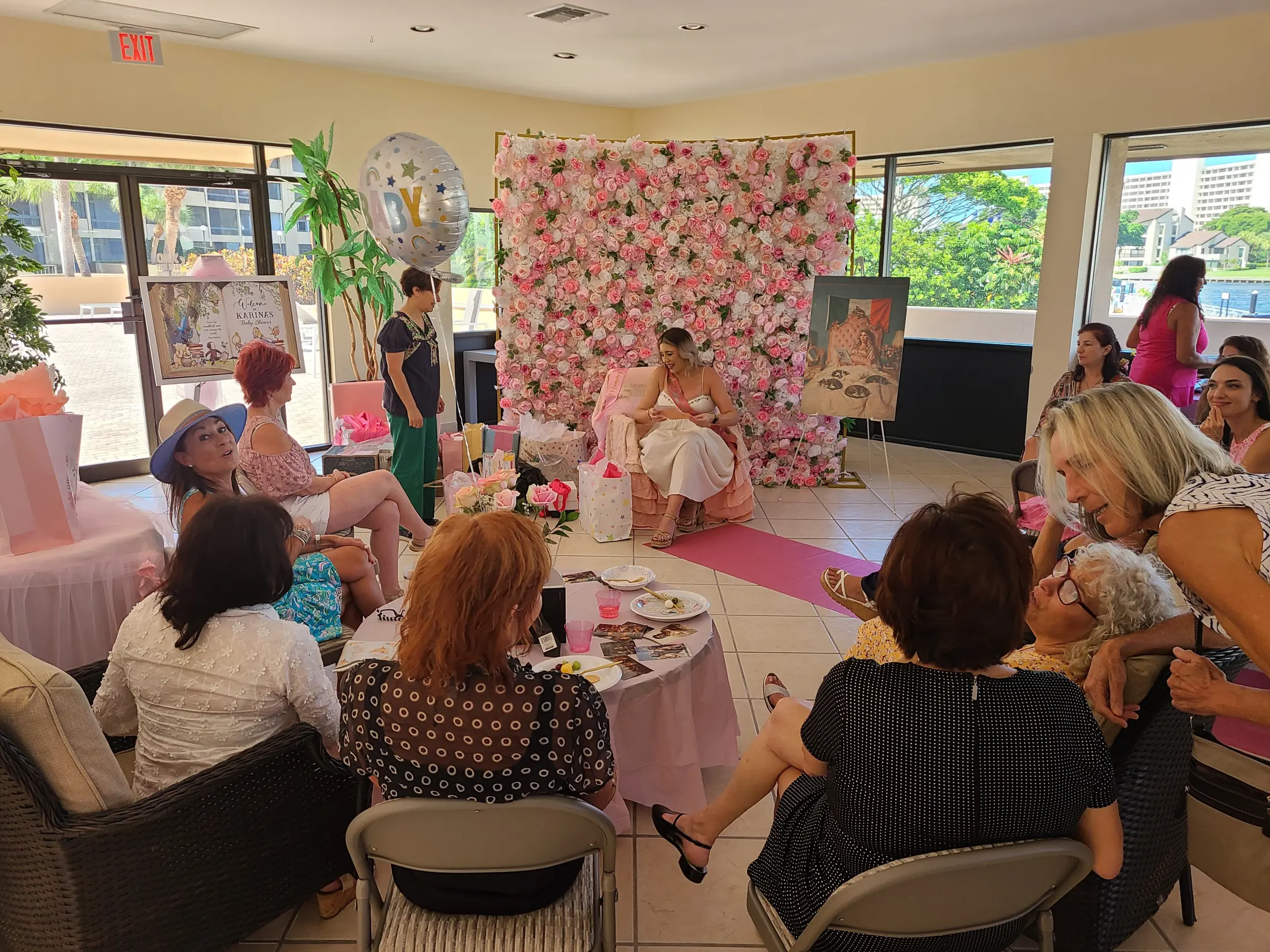 Luxury South Florida baby shower with mother-to-be and completed event installation