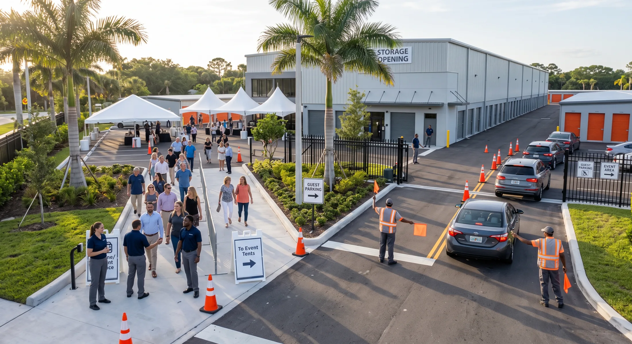 Guest and vehicle flow coordinated for a self-storage grand opening event in Floydada, Texas