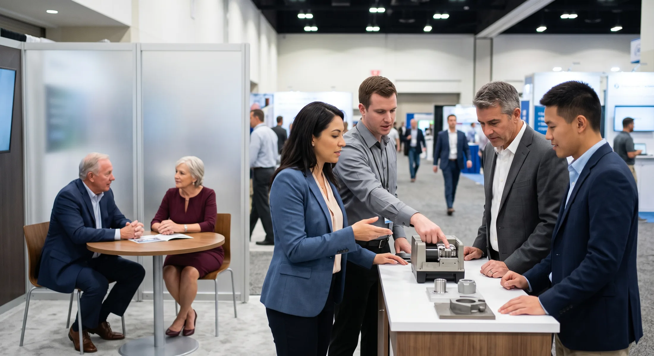 Pre-booked sales meetings and product demonstrations at a trade show in Los Angeles (91105), California